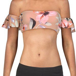 NWT BIKINI LAB RUFFLED FLORAL PRINT OFF THE SHOULDER BANDEAU BIKINI SWIM TOP XXL